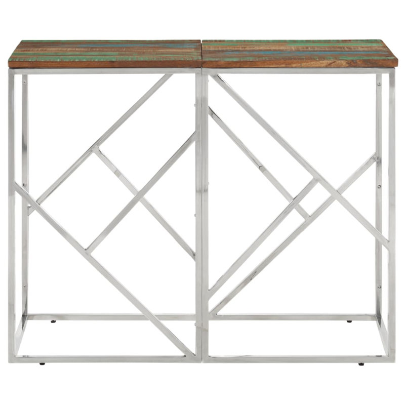 Console vidaXL, bois naturel, acier inoxydable, bois massif, Brun fumé, Argent argent, H 27,6 po x l 35,4 po x P 15,7 po