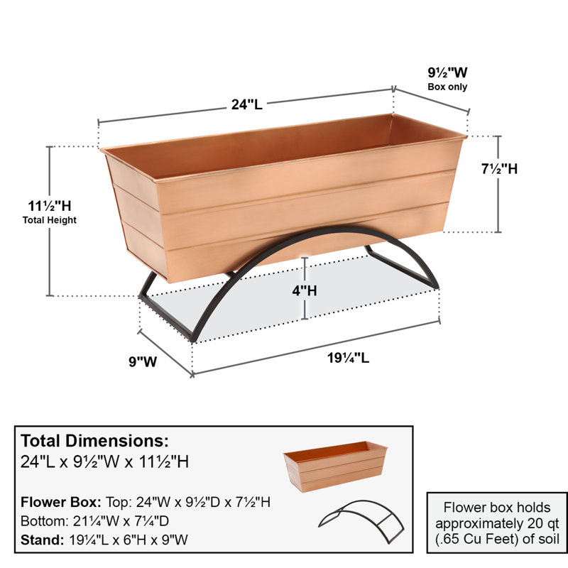 Medium Copper and Black Steel Outdoor Planter Box with Stand