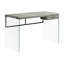 Bureau moderne de 122 cm (48 po) de long, stratifié gris, plateau en verre trempé transparent, meuble de rangement pour bureau à domicile, tiroirs, style contemporain
