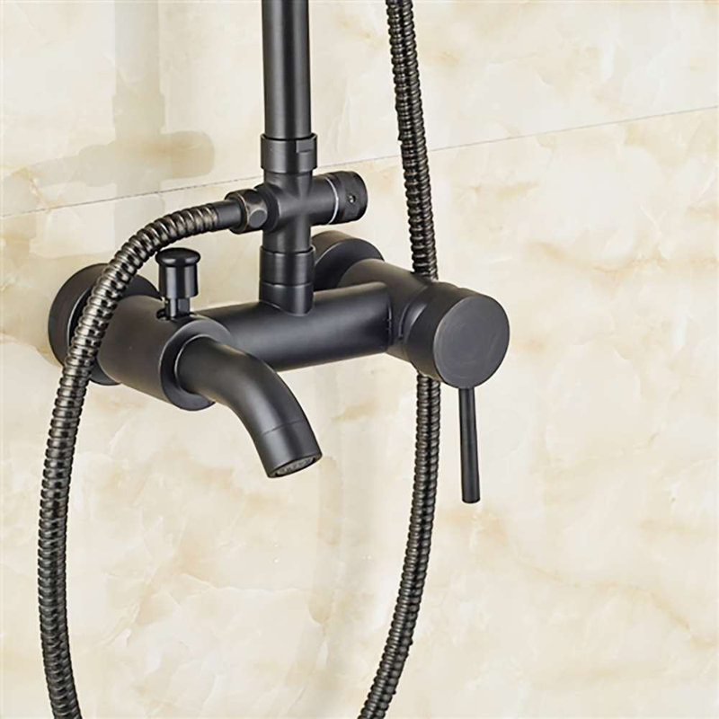 Fontana Renalto Single Handle LED Square Shower Head Wall Mount Shower Set Matte Black W/ Hand Shower