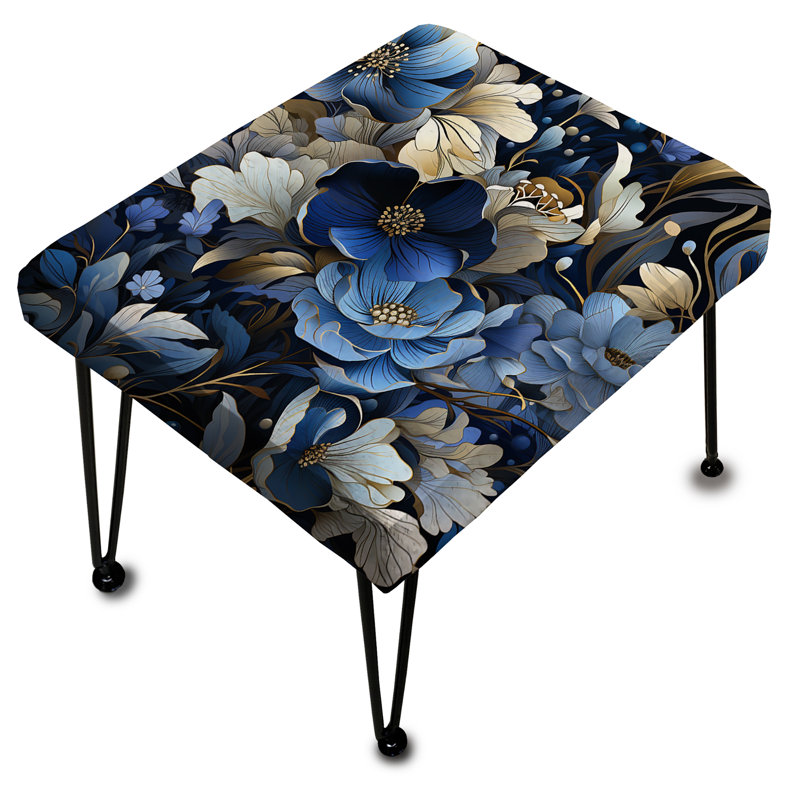 Blanc blanc bleu nuit Elegance florale - Repose-pieds rectangulaire floral
