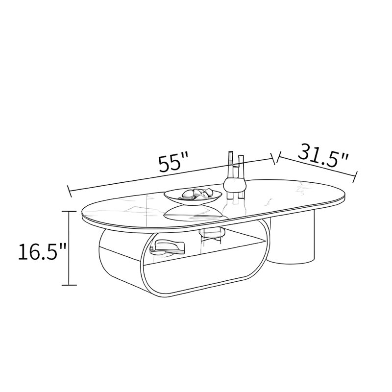 Table de bout en pierre frittée de style italien, Doré, H 16,5 po x L 55 po x l 31,5 po