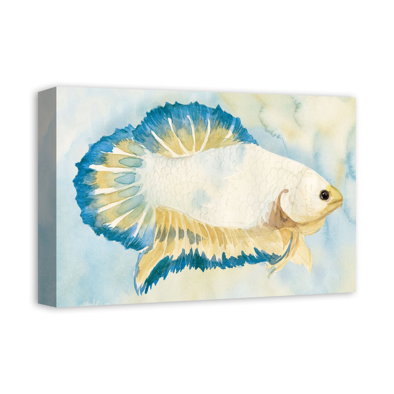 " White And Blue Fish ", 12" H x 18" W x 1.25" D, No Frame