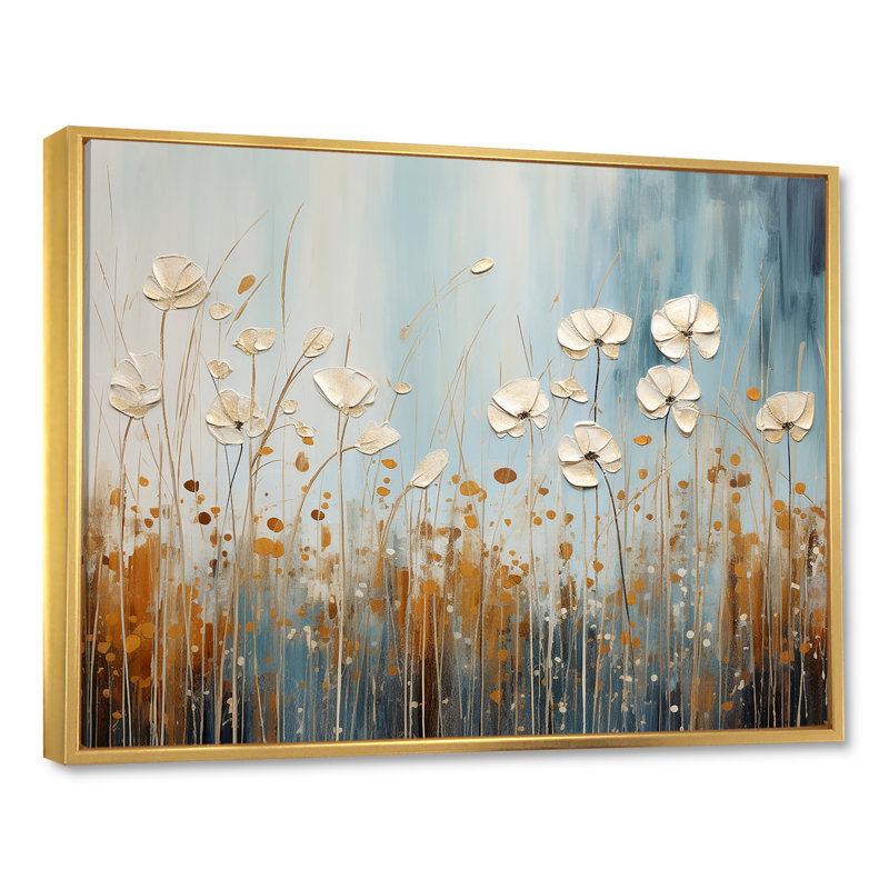 Minimalisme, fleurs sauvages, pays des merveilles sur toile, Cadre flottant doré, H 30 po x l 40 po x P 1,5 po