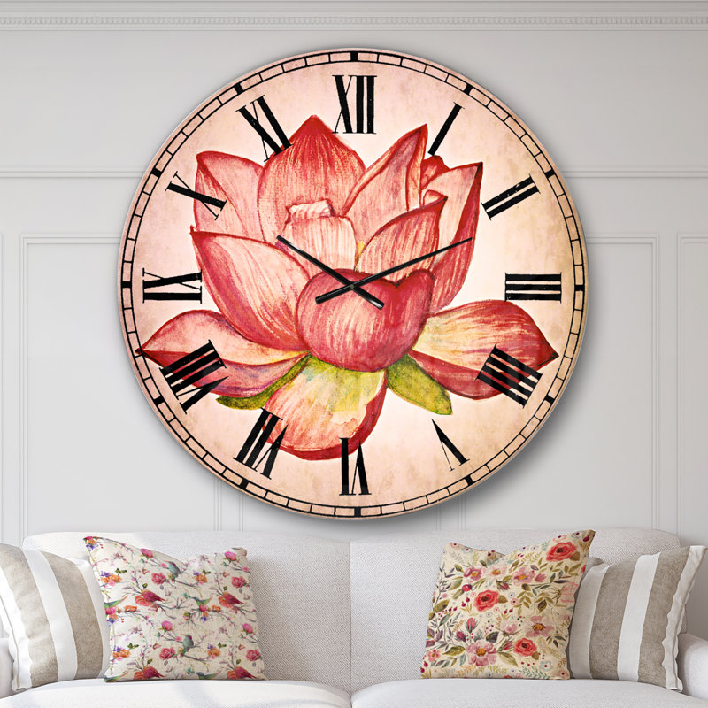 Illustration de l'aquarelle de lotus rose - Horloge murale traditionnelle, Surdimensionné