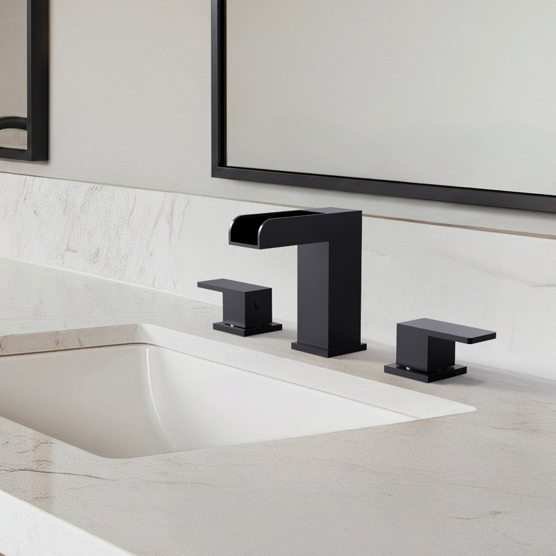 Widespread Bathroom Faucet 3 Hole, 2-Handle Bathroom Sink Faucet with Drain Assembly, Matte Black