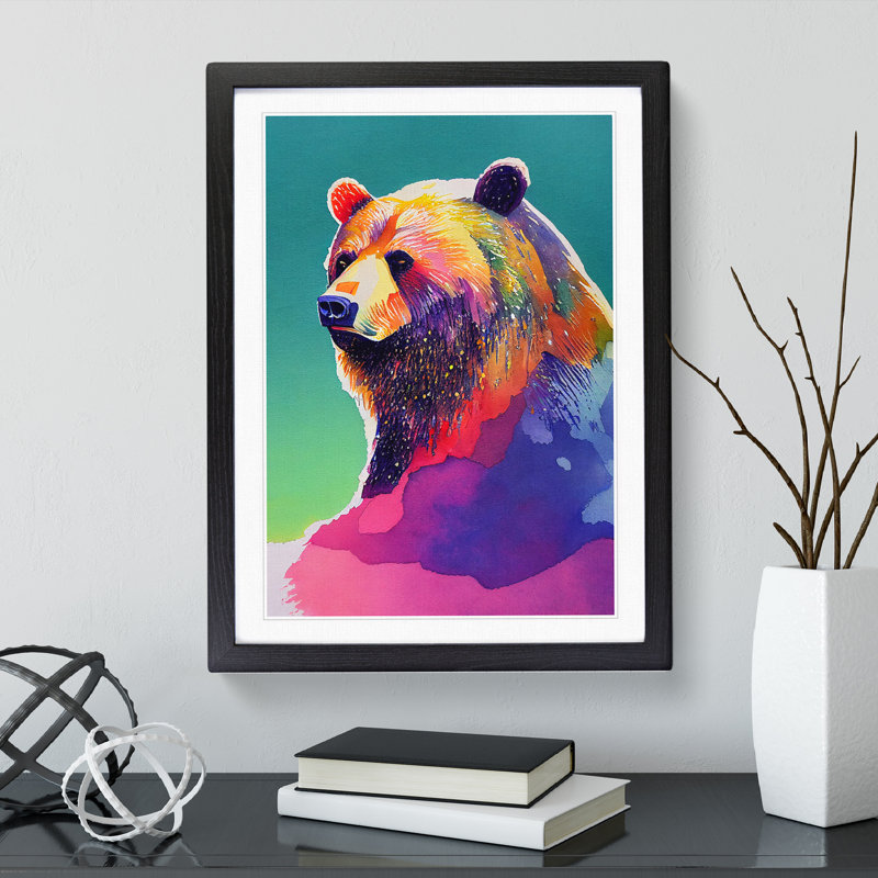 Watercolour Bear - Single Picture Frame Print, 64cm H x 46cm W x 2cm D, Black Framed