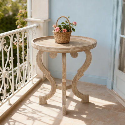 Table d'appoint ronde French Country avec base en sablier et finition patinée