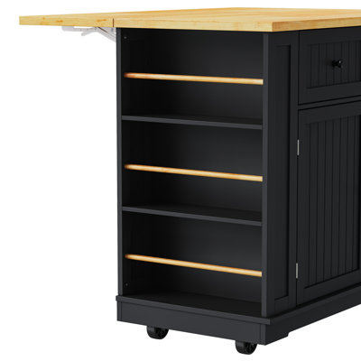 48 Inch Large Kitchen Island With Drop Leaf,Power Outlet,Internal Storage Rack,Rolling Kitchen Storage Cart On 5 Wheels With 5 Open Side Racks For Kitchen(Not Include Stools)