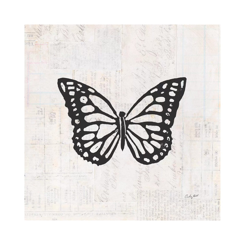 Butterfly Stamp BW by Courtney Prahl - Print on Canvas, 30.48cm H x 30.48cm W x 1.91cm D, Wrapped Canvas