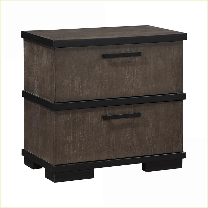Table de chevet industrielle bicolore 2 tiroirs brun / noir - sans assemblage