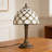 13.4" H Tiffany Style Stained Glass Table Lamp, Vintage Bronze Base, Geometric Pattern With Accent Beads With Bulb