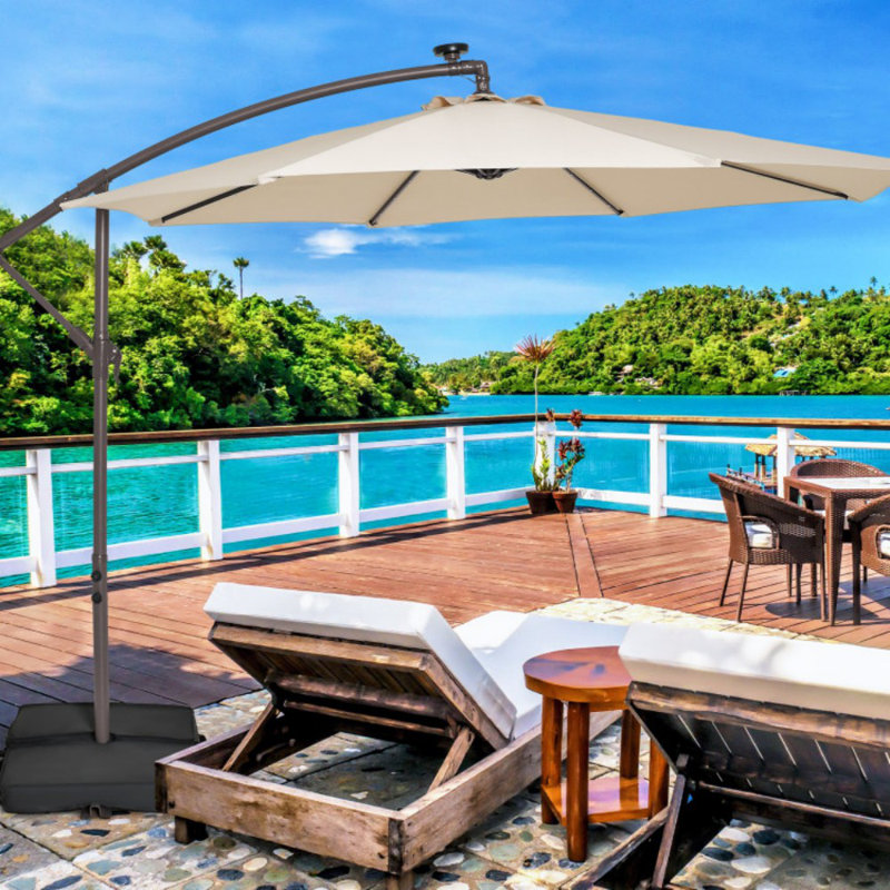 Parasol en porte-à-faux 10 pieds avec 32 lumières DEL et piles de panneau solaire, Beige