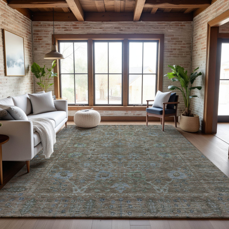 Premium Machine Washable Wayne AMF1106 Global Rug, Rectangle 10' x 14'