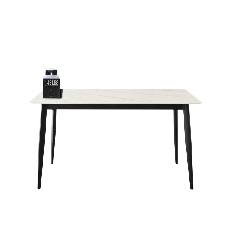 Table de salle à manger 55,7 po rectangulaire en porcelaine blanche avec pieds en fer
