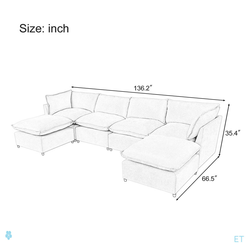 U_Style Modern Large U-Shape Sectional Sofa, 2 Large Chaise With Removable Ottomans, Convertible L-Shape Sectional Sofa With Stylish Piping Design,For Living Room,Spacious Space
