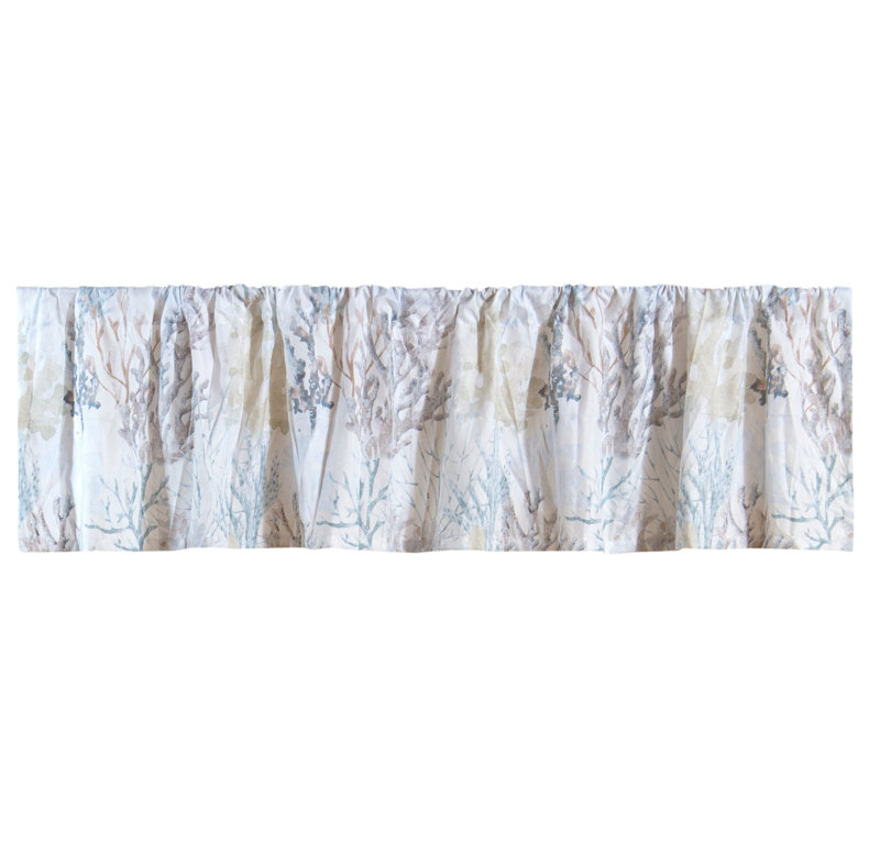 Oceanic Blue and Beige Cotton Tab Top Window Valance