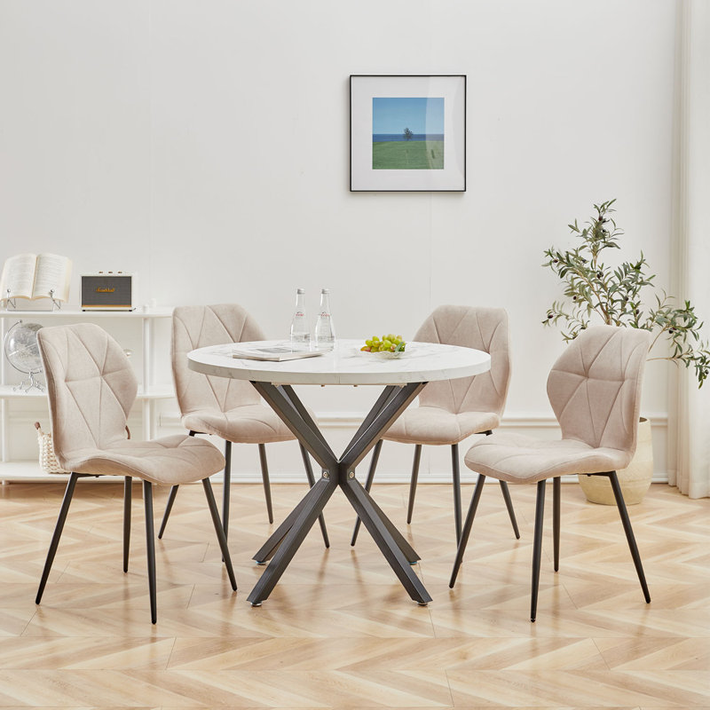 Miko 50cm H Velvet Upholstered Metal Side Chair, Beige