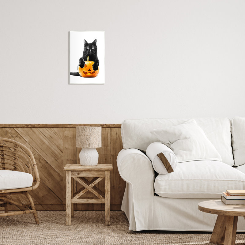 «Az-647-Wood Black Cat And Jack-o-Lantern On Canvas» par Annalisa Latella, H 15 po x l 10 po x P 0,5 po