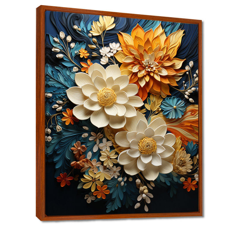 Humira orange sarcelle botanique tourbillon II - art botanique abstrait, H 44 po x l 34 po, Reproduction avec cadre flottant
