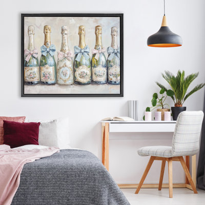 Cadre flottant Victorian Bow Champagne Bottles, design par Petal Prints Design