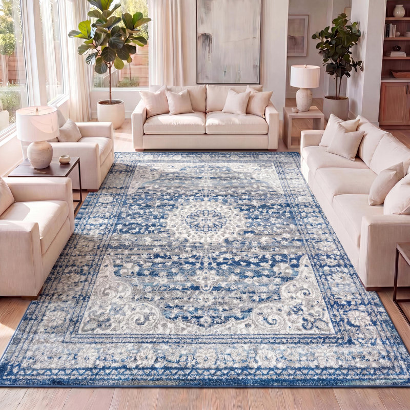 Tapis bleu / gris foncé Marzo, Rectangle 4pi x 6 pi