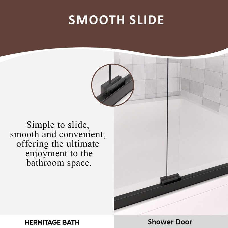 Nepti Matte Black Semi-Frameless Sliding Shower Door with Clear Glass