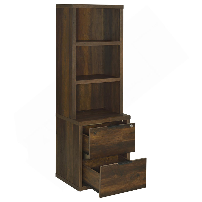 Geary 3-Shelf Bookcase USB And Lockable Drawer, Dark Brown