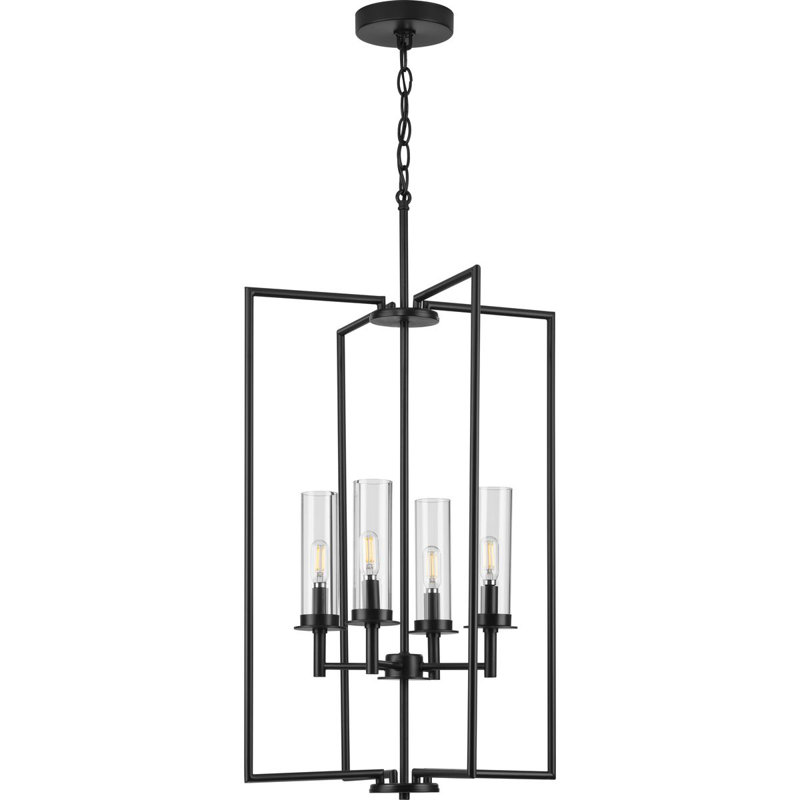 Luminaire suspendu géométrique unique à 4 lumières, Noir mat
