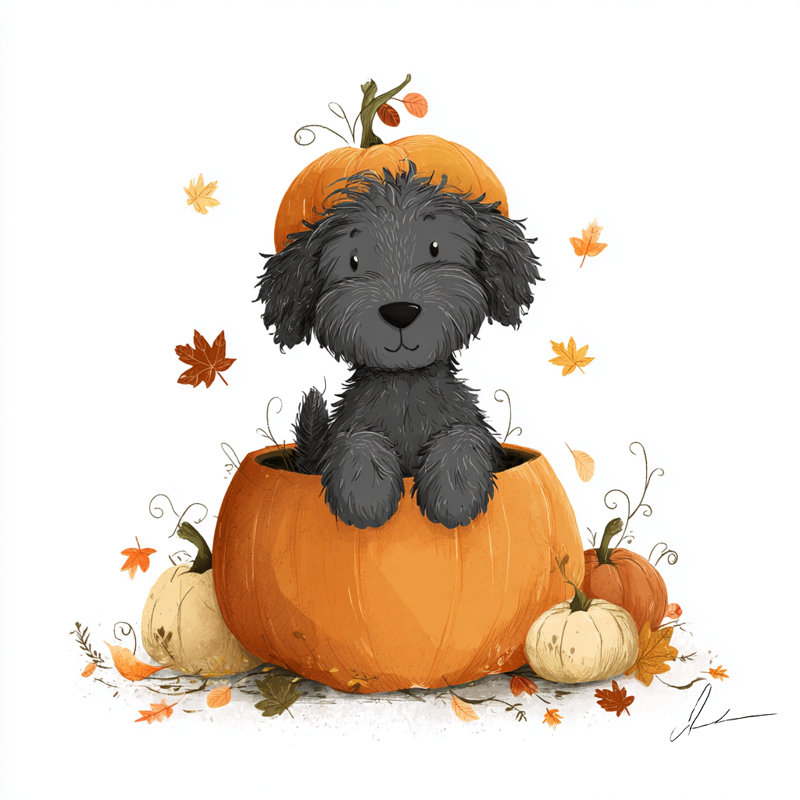 «Pumpkin Pup Surprise», art mural sur toile, H 30 po x l 30 po