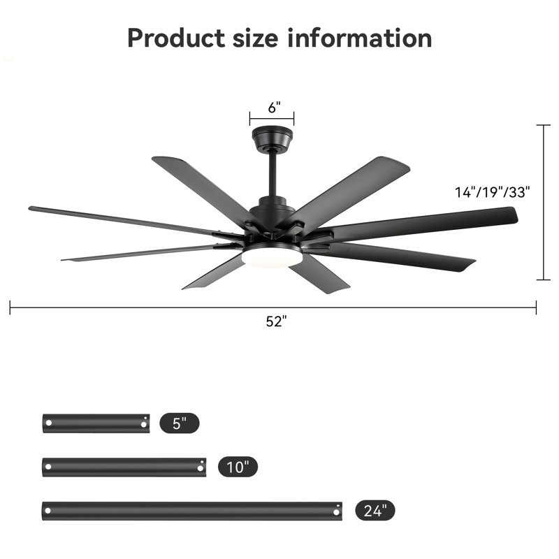 Modern 52-Inch Smart Ceiling Fan With Light,6 Wind Speed,With 8 Black ABS Blades,Voice Remote,Fan For Bedroom,Living Room,Patio,Kitchen,Etc