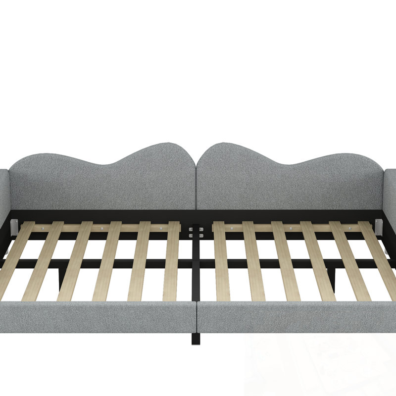 Full Size Upholstered Daybed With Cloud-Shaped Backrest, Gray, Full/Double