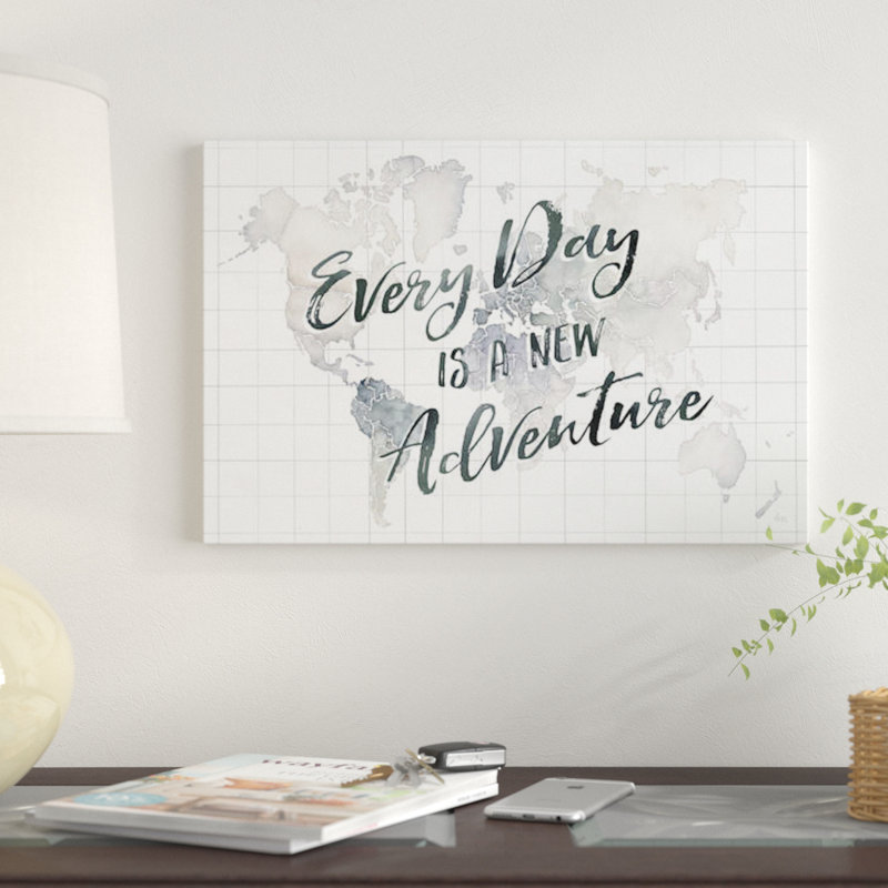 «Watercolor Wanderlust World Adventure», art textuel sur toile, H 26 po x l 40 po x P 1,5 po, Toile tendue, Pas de tapis