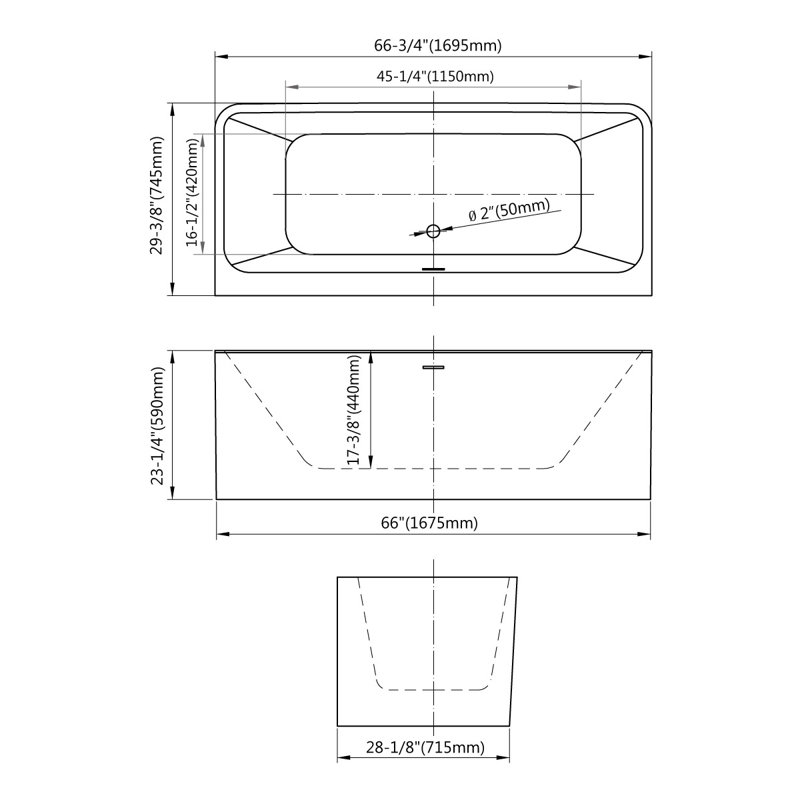 67'' x 30'' Soaking Acrylic Bathtub
