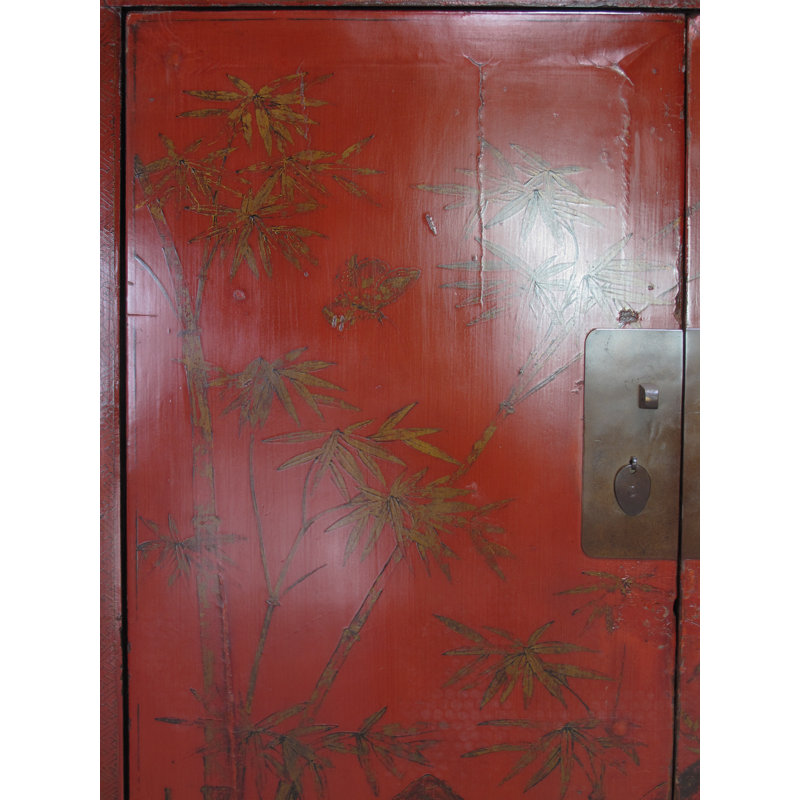Chinoiserie-Style Hand-Painted Elm Cabinet