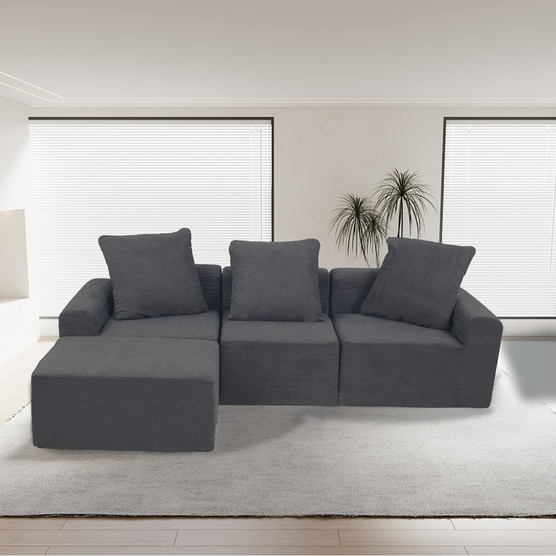 Convertible Modular Sectional Sofa Set Popular Microfiber Fabric Compression Sofa, Antique Gray