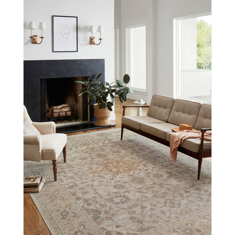 Chris Loves Julia x Loloi Rosemarie Floral Ivory/Natural/ Yellow Area Rug, Rectangle 6'3" x 9'