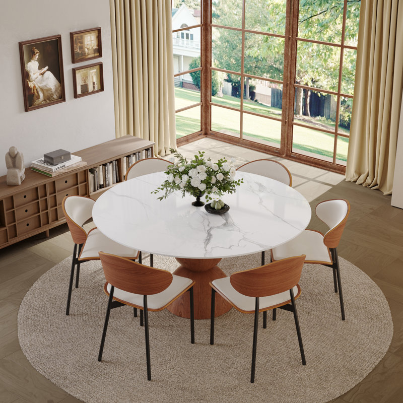 Ensemble de salle à manger rond 5 pièces pour 4 personnes, table et chaises de coin-repas, plateau en pierre, base en bois massif