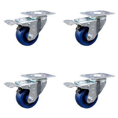 3 Inch SS Solid Polyurethane Top Plate Caster Set Total Lock Brake SCC