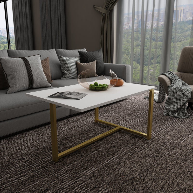 Geometric Coffee Table, White, Gold