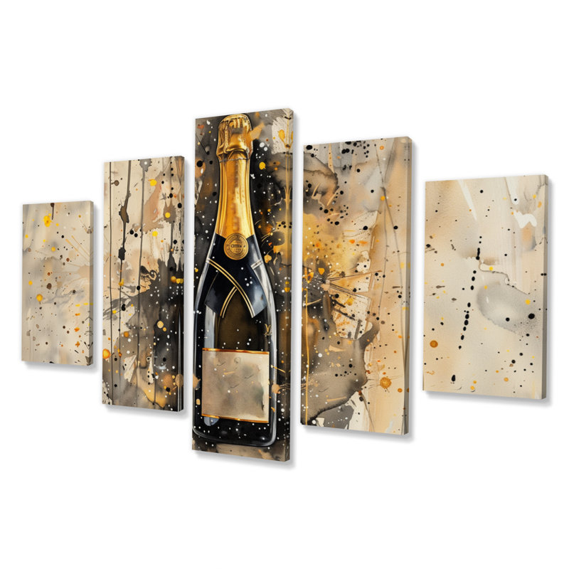 Or noir luxueux Champagne Showers II - ensemble de reproductions d'art mural champagne
