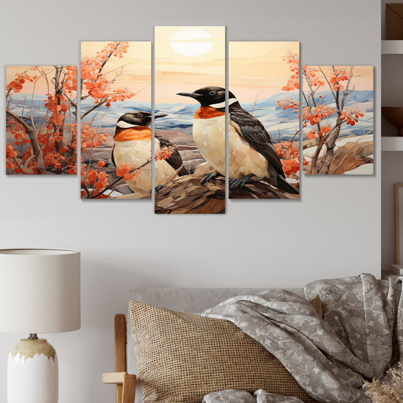  «Penguins Journey Pastoral II - Reproduction d'art mural animaux - 5 panneaux