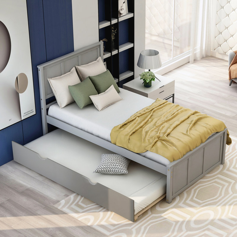 Lit plateforme avec lit gigogne simple, Gris