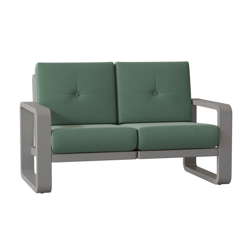 Causeuse de 58,5 po de large Vale, Lin beige antique Sunbrella®, Finition étain