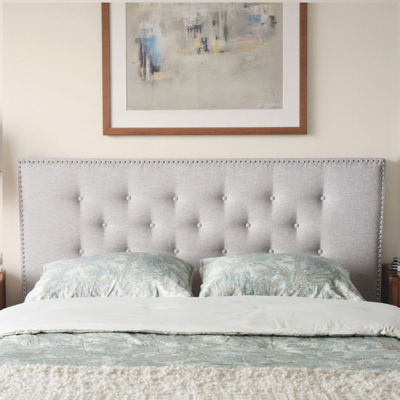 Talisman Queen Size Fabric Upholstered Headboard in Greyish Beige, 55.14'' H X 2.53'' D X 61.23'' W, Queen
