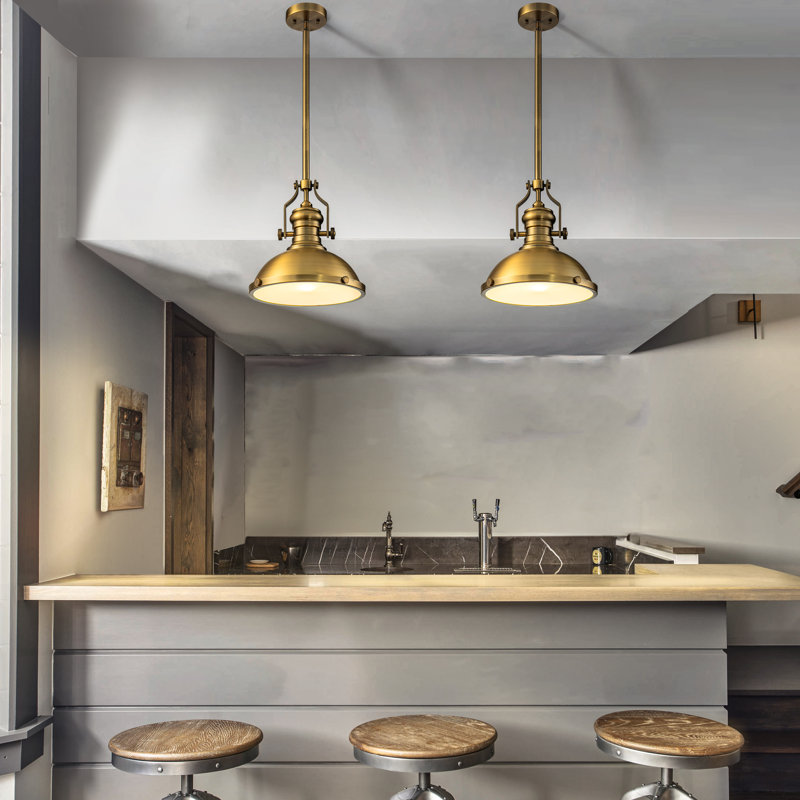 1-Light 13" Modern Industrial Single Dome Pendant Light For Kitchen Island, Antique Brass, Metal
