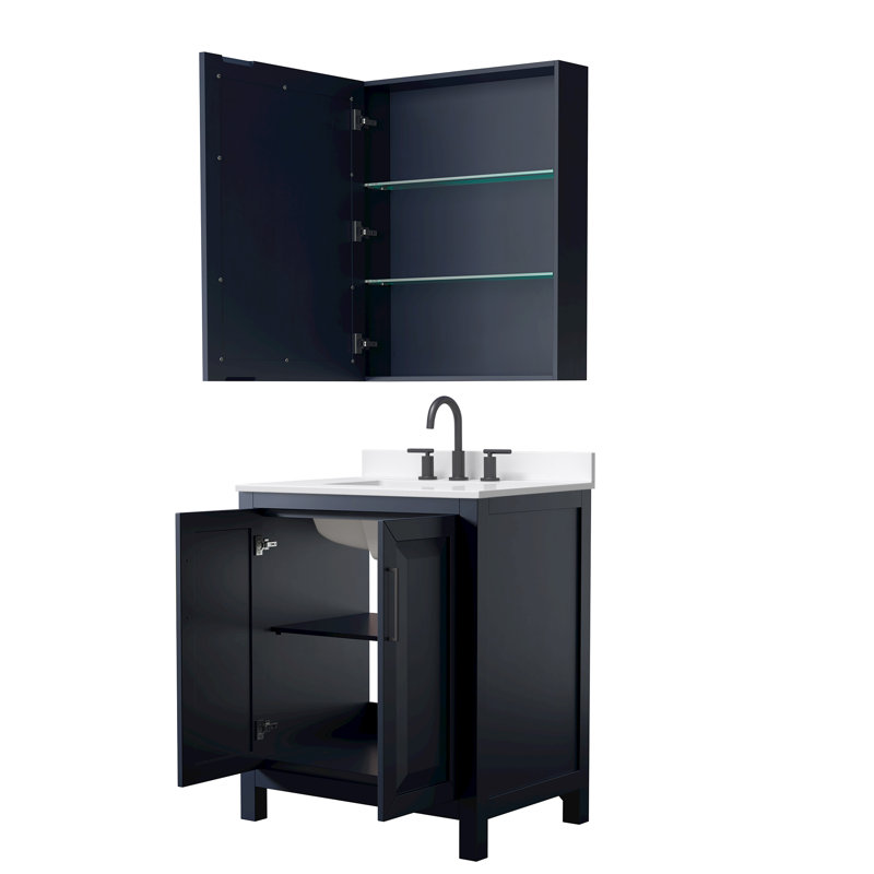 Daria 30'' W Vanity, Blue, Matte Black, White Quartz