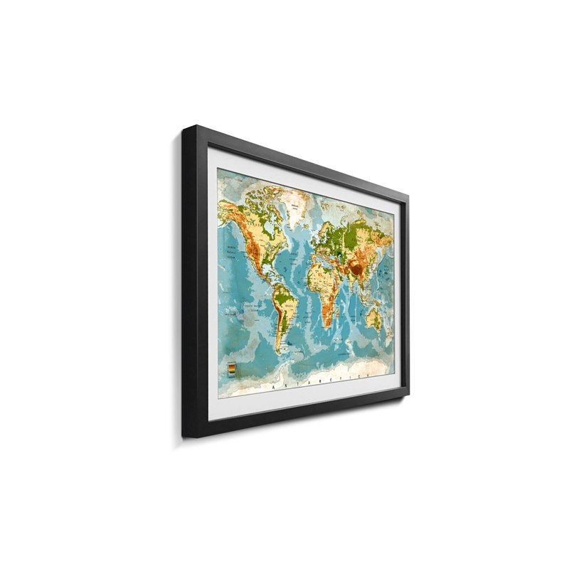 Weltkarten Dirty Map - Single Picture Frame Print, 60cm H x 80cm W x 2.2cm D