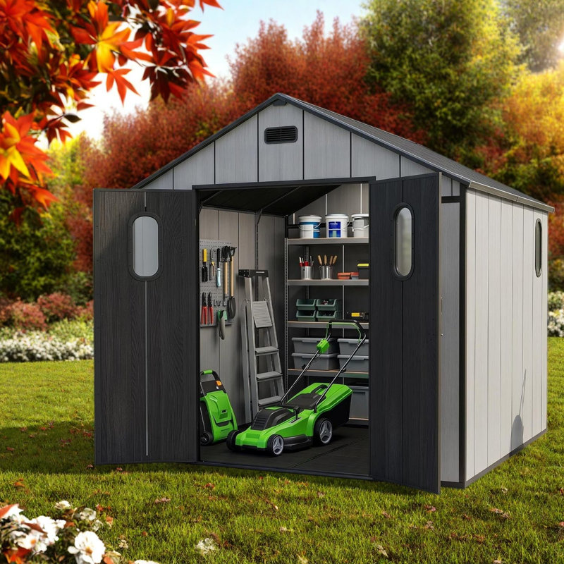 Spacious Storage Sheds, 8x6 Resin Steel Modern Backyard Organizer, 92.52*92.86*94.72