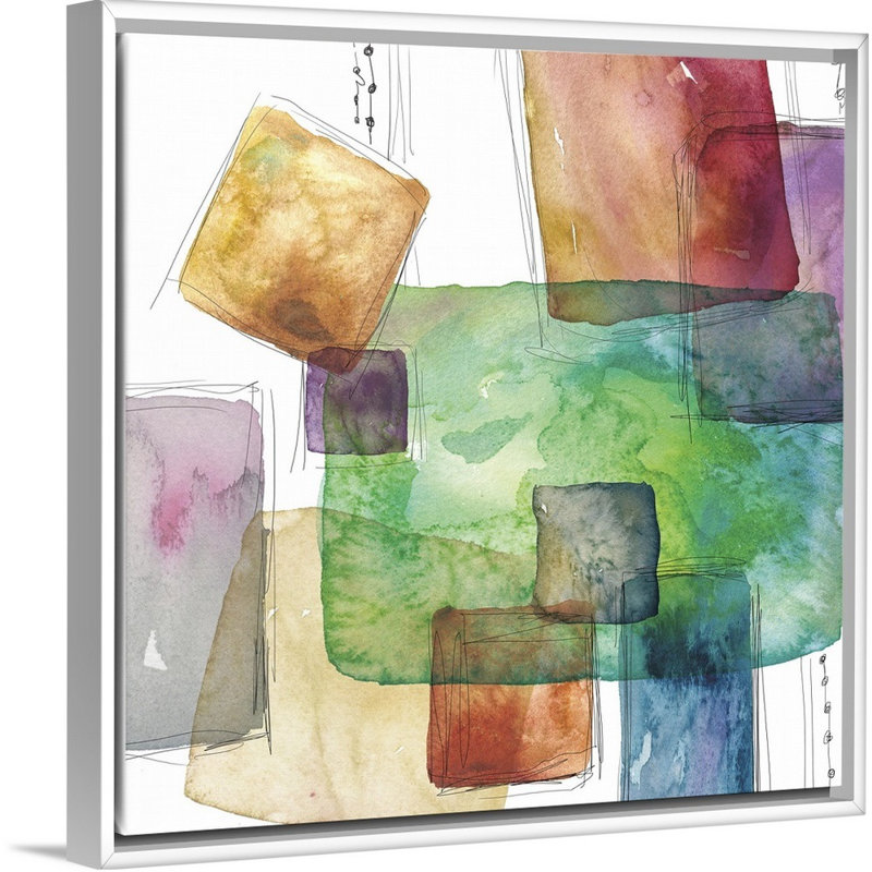 Color Blocks - reproduction d'art sur toile, Cadre flottant blanc, H 13,7 po x l 13,7 po x P 1,75 po